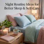 Featured image for night routine ideas showing cozy self-care and productive evening habits